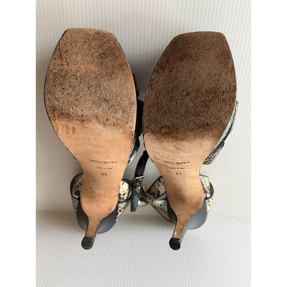 YSL Blue Leather Reptile Embossed Platform Sandals, Size 40 (IT), 10 (US) - Picture 9 of 11